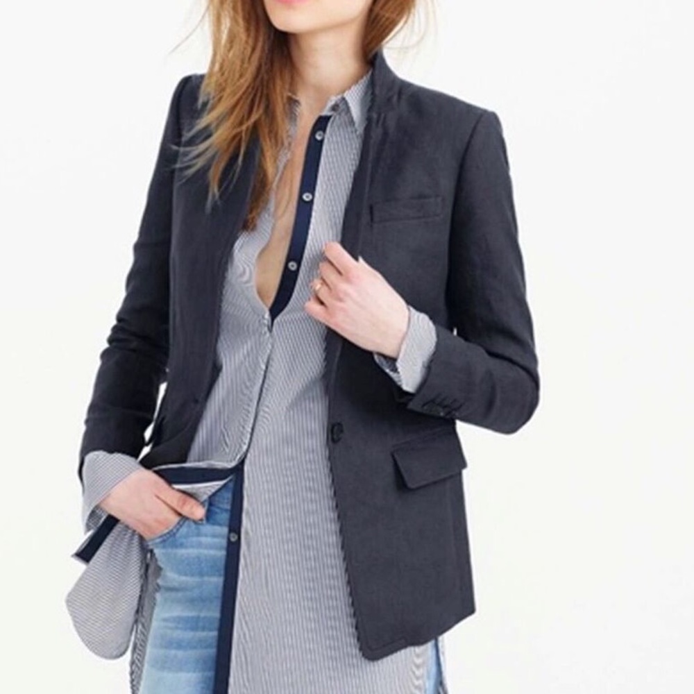 J Crew Regent one button linen blazer in navy size 6